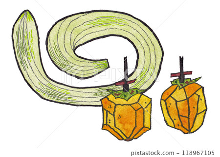 手繪水彩畫（繪信）《柿餅》《蛇葫蘆》 118967105