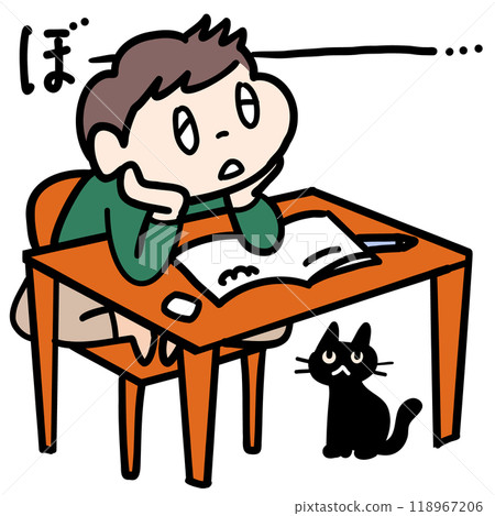 A boy who has no desire to study even when sitting at his desk A boy who has no desire to study even when sitting at his desk 118967206