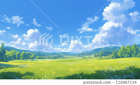 清爽的藍天綠草地AI圖像 清爽的藍天綠草地AI圖像 118967234