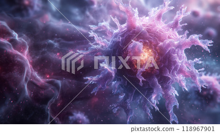 Microscopic view of virus cell structures and details, biology scientific background. Generative AI 118967901