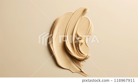 Smooth smear of beige skin tone cream on beige background with texture. Generative AI 118967911