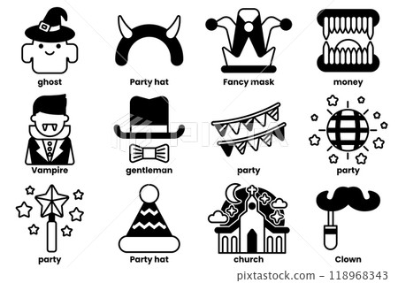 Set of illustrations in a party concept in a line style. Set of illustrations in a party concept in a line style. 118968343