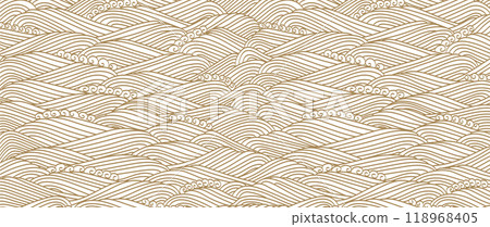 Hand drawn ocean wave pattern vector in Japanese style. Oriental decoration with wallpaper design, flyer, banner or presentation in vintage style. 118968405