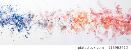 Colorful abstract smoke and spark pattern in blue and red on white background 118968413