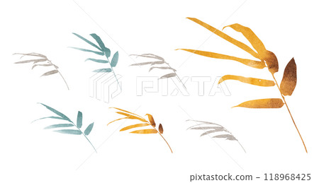 Bamboo leaves on white background isolated. Vector illustration line art drawing. Botanical hand drawn element. Watercolor painting texture. Bamboo leaves on white background isolated. Vector illustration line art drawing. Botanical hand drawn element. Watercolor painting texture. 118968425