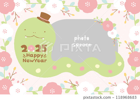 2025蛇年蛇花現代可愛相框新年卡片_粉紅色 2025蛇年蛇花現代可愛相框新年卡片_粉紅色 118968683