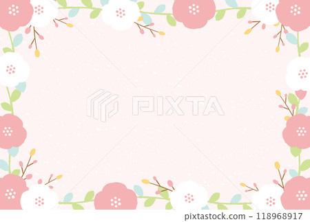 A background frame illustration of the winter flower, camellia, perfect for a cute midwinter greeting card or New Year's postcard 118968917