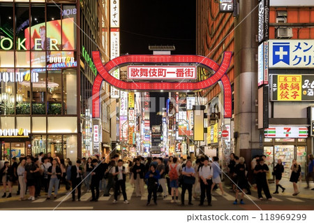 Night view of Kabukicho Ichibangai Arch, Shinjuku Ward Night view of Kabukicho Ichibangai Arch, Shinjuku Ward 118969299