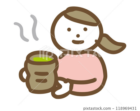 拿著日本茶的微笑的婦女 拿著日本茶的微笑的婦女 118969431