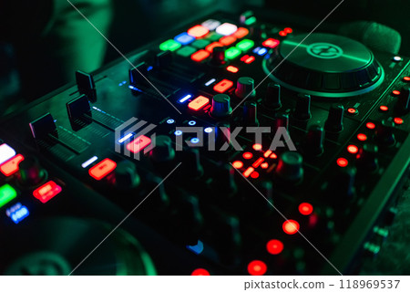 buttons and levels professional equipment, DJ mixing buttons and levels professional equipment, DJ mixing 118969537