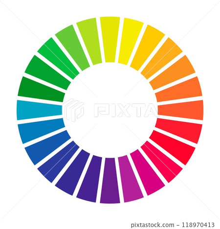 Colour wheel 24 colours. Circular rainbow. Circulation of hues, illustration of the colour wheel. Infographic. Colour wheel 24 colours. Circular rainbow. Circulation of hues, illustration of the colour wheel. Infographic. 118970413