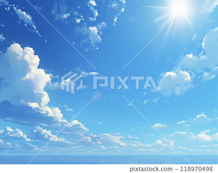 Landscape with blue sky, sun and clouds AI image Landscape with blue sky, sun and clouds AI image 118970498