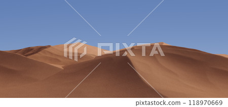 3d render illustration A desert landscape with a blue sky in the background 118970669