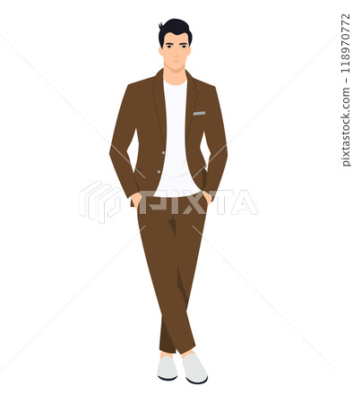 Vector illustration of a man in a brown suit and classic shoes. Suit for formal events 118970772
