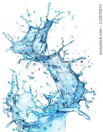 This artwork features an energetic water splash, capturing the beauty of liquid motion on a clean white background. The vibrant blues highlight the natural elegance and spontaneity of water 118970873