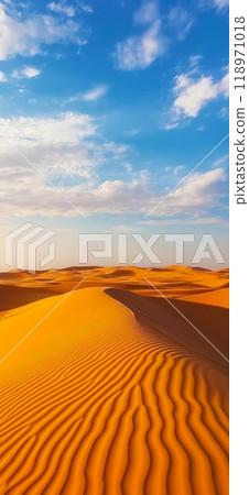 Sand dunes. Desert landscape with beautiful sand dunes and blue sky 118971018