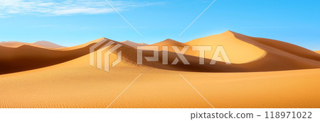 Sand dunes. Desert landscape with beautiful sand dunes and blue sky 118971022