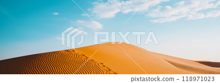 Sand dunes. Desert landscape with beautiful sand dunes and blue sky 118971023