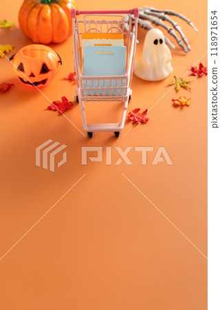 Autumn Halloween Shopping Cart Sales Background Autumn shopping ショッピング ハロウィン 118971654