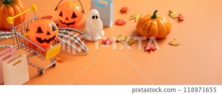 Autumn Halloween Shopping Cart Sales Background Autumn shopping ショッピング ハロウィン 118971655