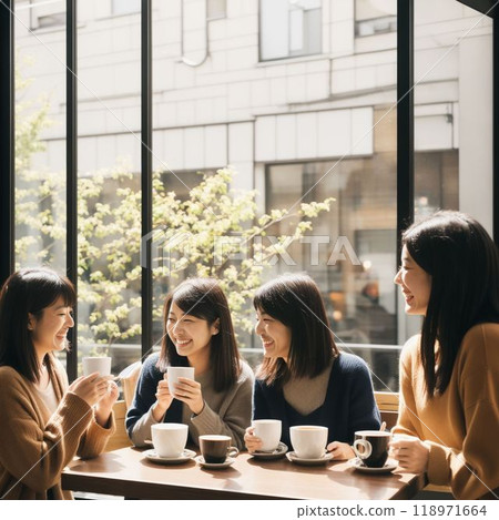 A woman who talks at a cafe A woman who talks at a cafe 118971664