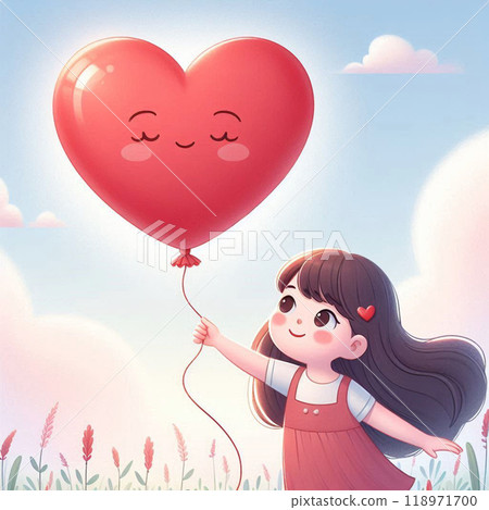 拿著一個大心型氣球的女孩 118971700