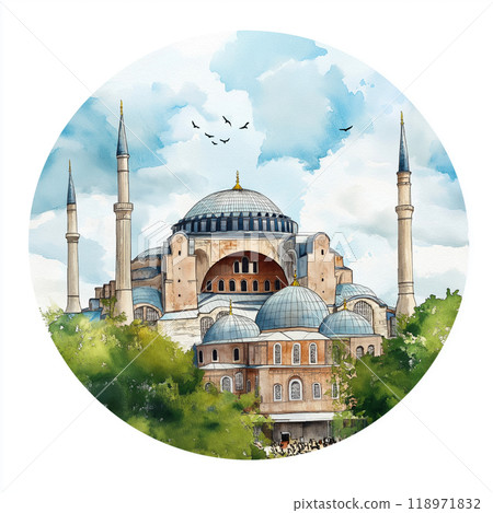 Hagia Sophia circle watercolor painting. Hagia Sophia 118971832