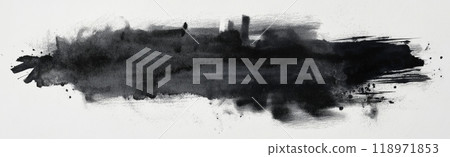 A black watercolor stroke on white background. Brush stroke 118971853