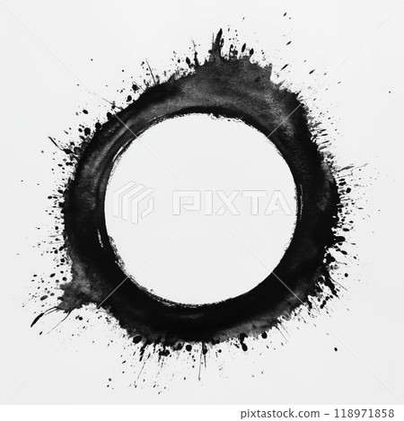 A black round watercolor stroke on white background. Brush stroke A black round watercolor stroke on white background. Brush stroke 118971858