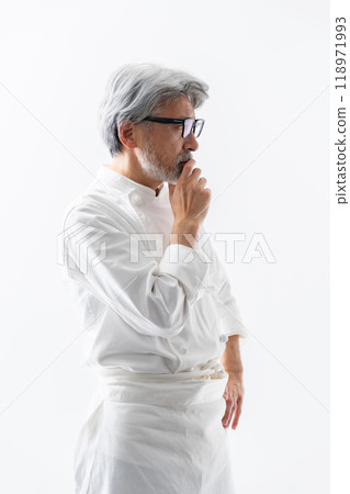 Chef cook senior male thinking Chef cook senior male thinking 118971993
