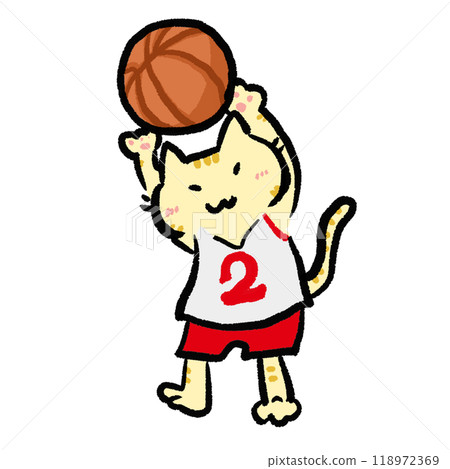 可愛的棕色虎斑貓舉起籃球 118972369