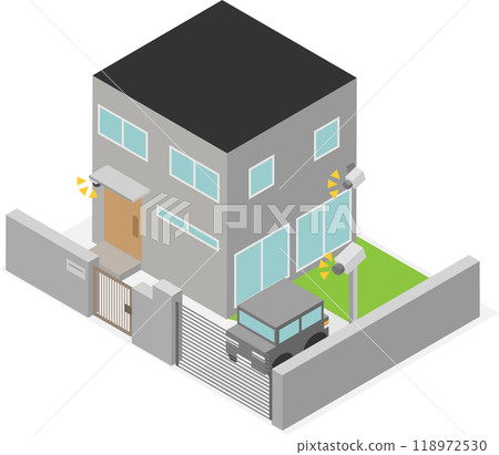 Image of a house with an isometric security camera installed 118972530