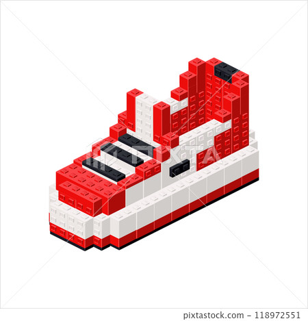 Sneakers in isometric view assembled from plastic blocks. Vector Sneakers in isometric view assembled from plastic blocks. Vector 118972551