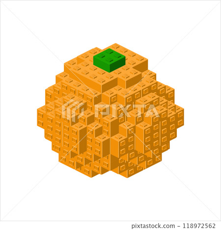 Orange in isometric view assembled from plastic blocks. Vector 118972562