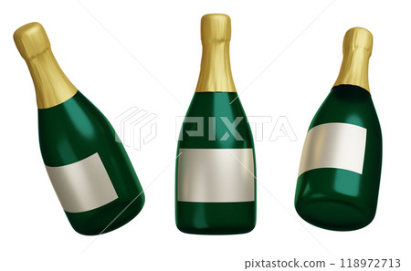 champagne bottles from various angles 3D Graphic 118972713