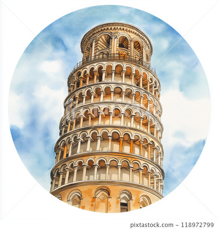 Pisa tower circle watercolor painting. Leaning Tower of Pisa 118972799