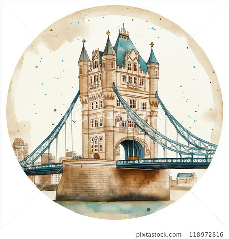 Tower Bridge circle watercolor painting. Tower Bridge 118972816