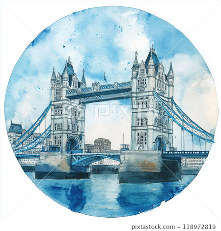 Tower Bridge circle watercolor painting. Tower Bridge 118972819