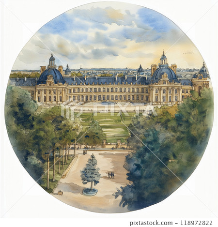 Versailles palace circle watercolor painting. Versailles palace 118972822