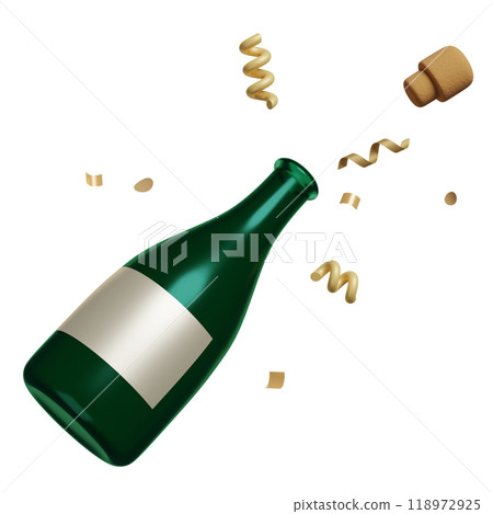 Open champagne bottle and Confetti 3D graphics Open champagne bottle and Confetti 3D graphics 118972925