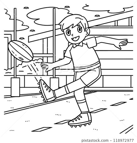 Rugby Player Kicking the Ball Coloring Page  118972977