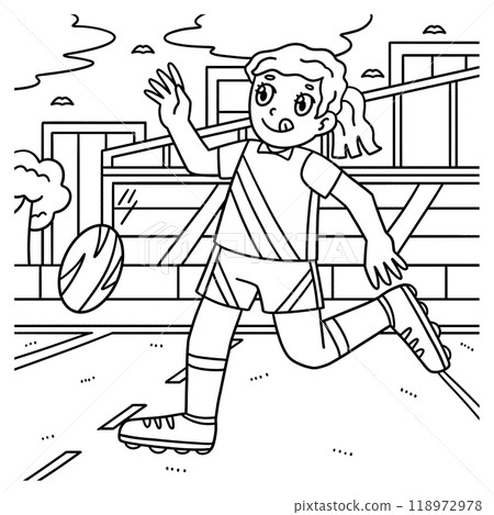 Rugby Female Player doing a Short Punt Coloring  118972978
