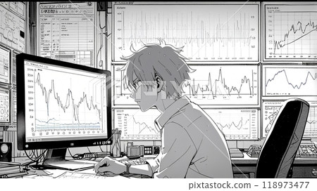 Boy looking at the exchange chart screen_manga style 118973477