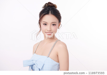 Beautiful young asian woman with clean fresh skin on white background, Face care, Facial treatment, Cosmetology, beauty and spa, Asian women portrait. 118973593