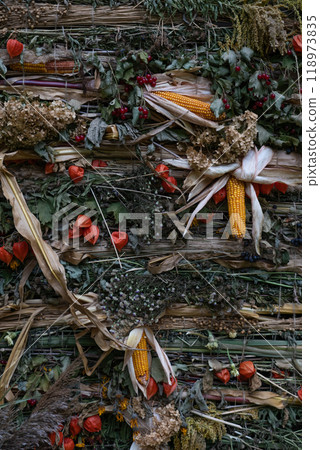 Autumn background from the gifts of nature. Harvest background, Thanksgiving day 118973835