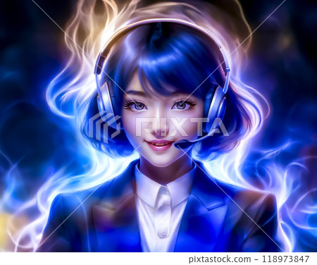 戴著耳機工作的女操作員圖片素材 戴著耳機工作的女操作員圖片素材 118973847