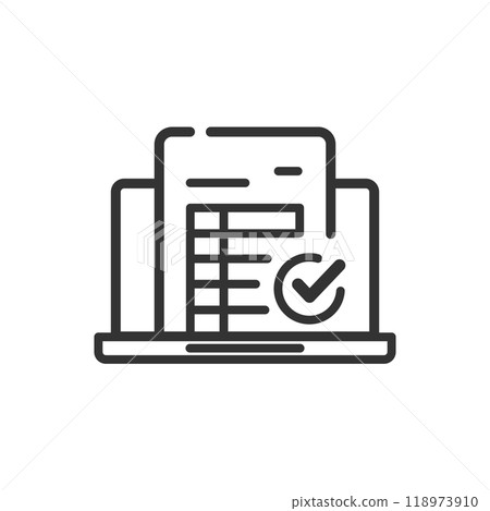 Line icon (black and white) of tax return completion with e-Tax 118973910