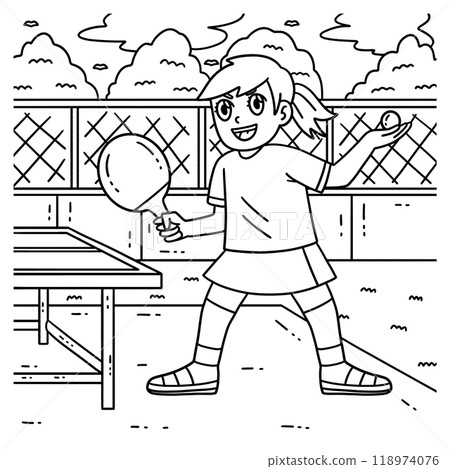 Female Table Tennis Player Ready to Serve Coloring 118974076