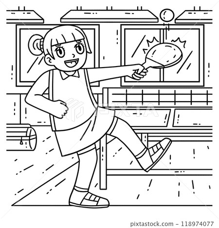 Female Table Tennis Player Practicing Coloring Female Table Tennis Player Practicing Coloring 118974077