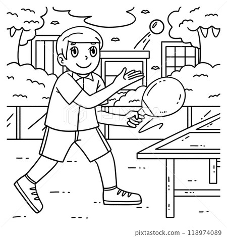 Table Tennis Player doing a Toss Serve Coloring 118974089